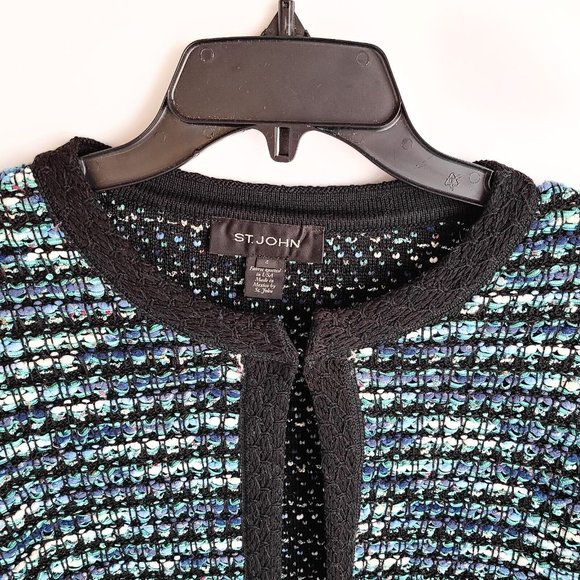 St John Boucle Knit Open Front Hook & Eye Jacket Womens 4 Teal - Picture 3 of 7